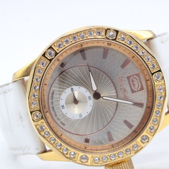 Vintage Marc Ecko Watch Unisex Gold Tone Steel Rhinestones Round Quartz Dial - Picture 6 of 8